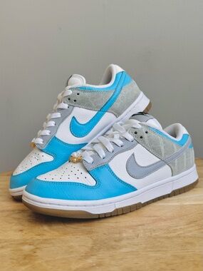 Nike Dunk Low 'Animal Print' Unlocked By You Girls Size 6 White Blue Gray